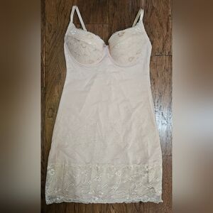 Women's Lace Trim Slip Dress in Light Beige